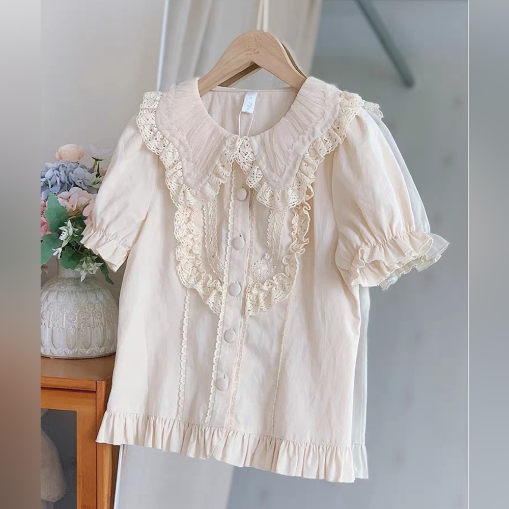 Cream Lace Ruffle Blouse